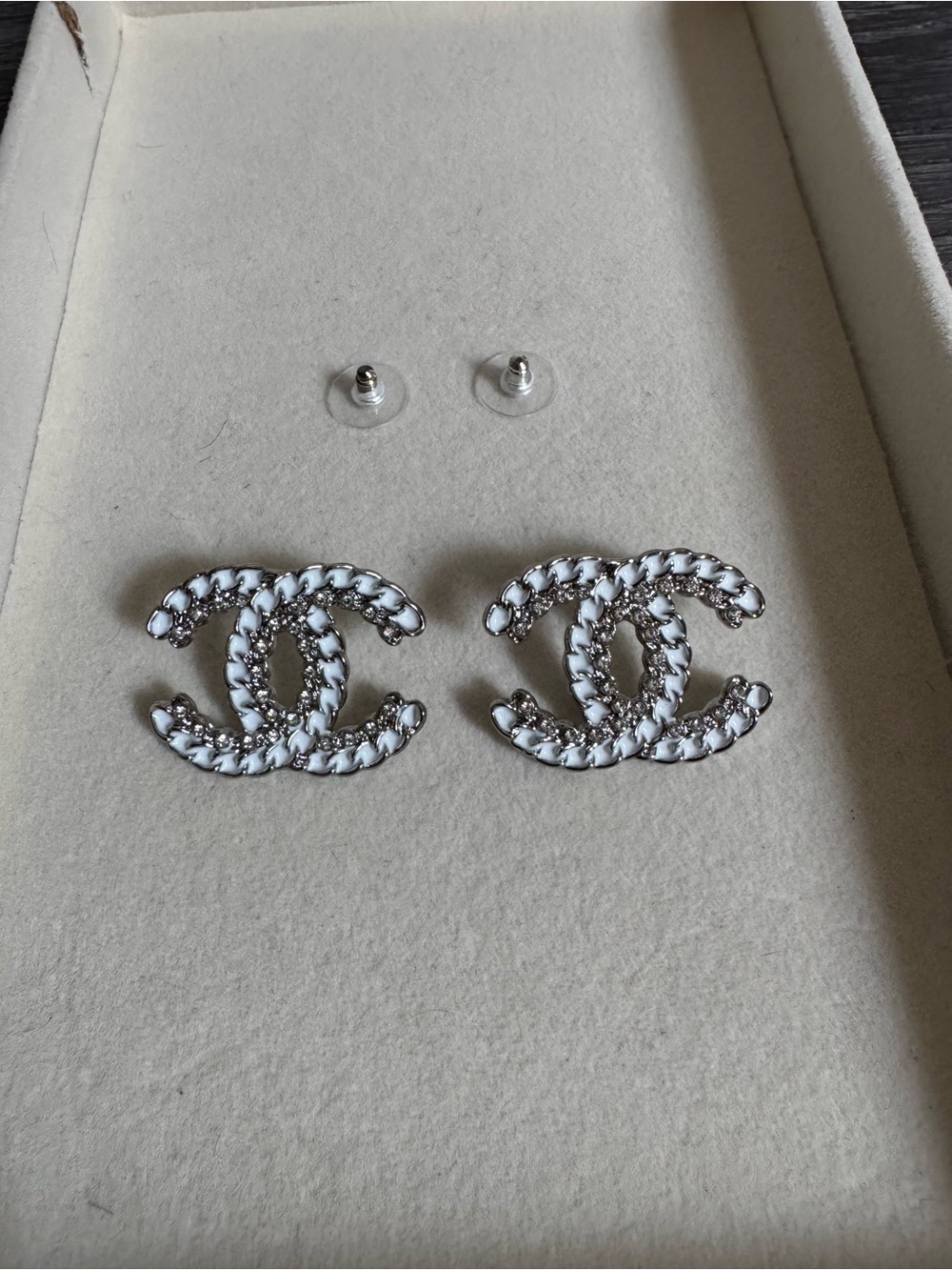 Silver, white, & diamond detailed earrings